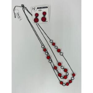 Beautiful Red Beaded Necklace and Earrings Set. WA461